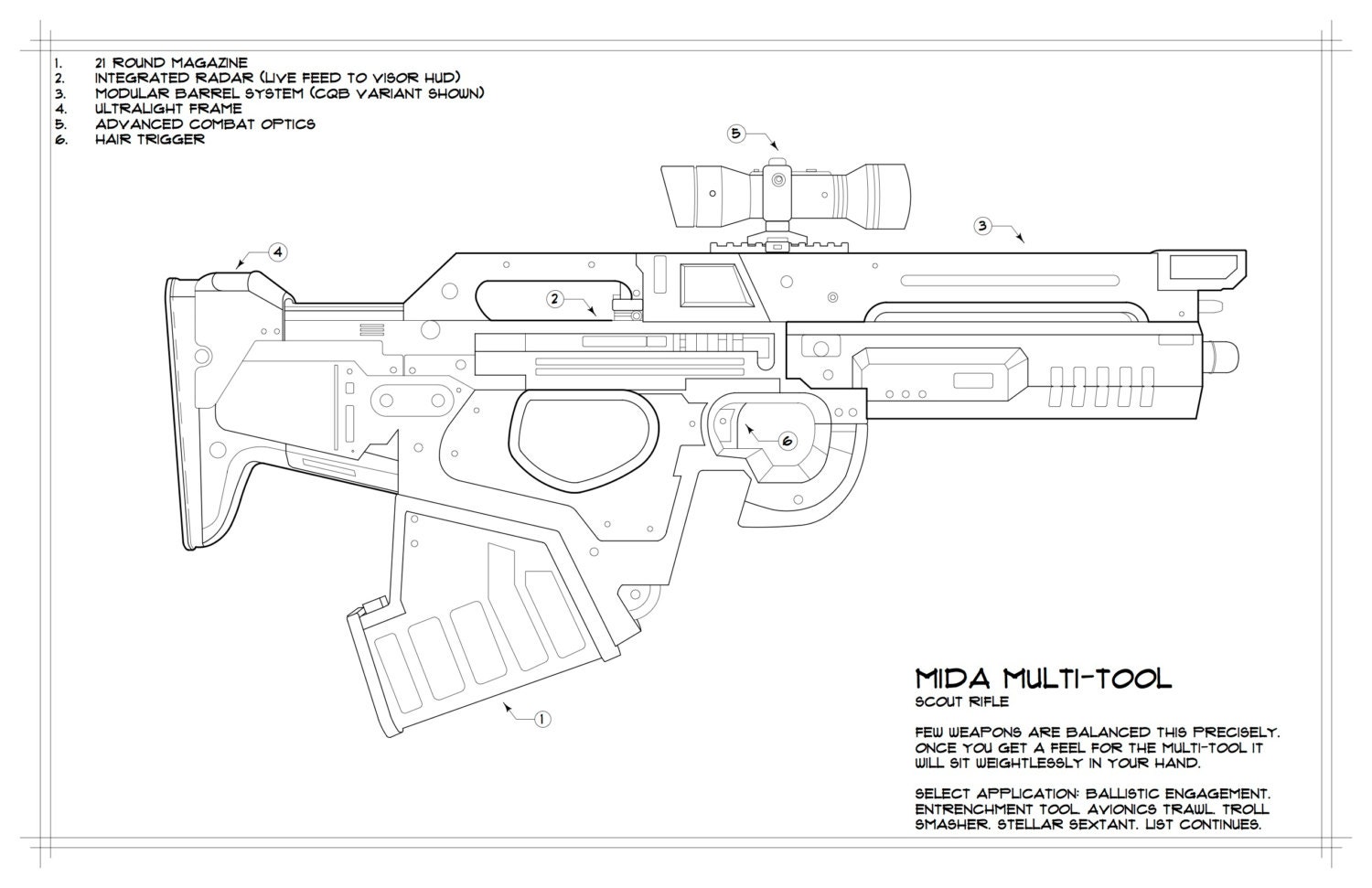 Destiny: Mida Multi-Tool Schematic Drawing