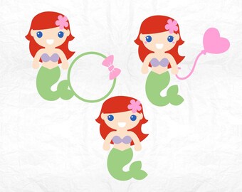 Mermaid monogram SVG Clipart Cut Files Silhouette Cameo Svg for Cricut and Vinyl File cutting Digital cuts file DXF Png Pdf Eps bow balloon