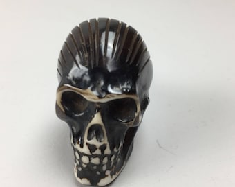 BLACK Resin SKULL KNOB with cream detail - Home decor drawer pull