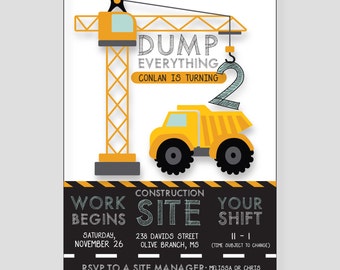 PRINTABLE Construction Birthday Invitation | Dump Truck, Construction Theme, Caution Bday, Under Construction, Dump Everything, Boy Birthday