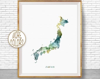 Japan Map Art, Japan Print, Watercolor Map, Map Painting, Map Artwork, Country Art, Office Decorations, Country Map Art Print Zone