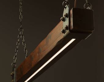 Timber Beam LED Pendant Light No.1 - Industrial Wood Pendant - Wooden Ceiling Chandelier - Integrated Dimmer