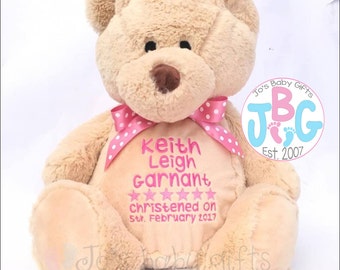 Personalised teddy bear, embroidered bears, personalised baby gift, christening or new baby gift, birth stats, any text embroidered, teddy