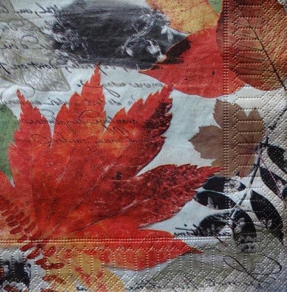 2 Fall Paper Napkins, Mixed Media Napkins, Autumn Theme Napkins