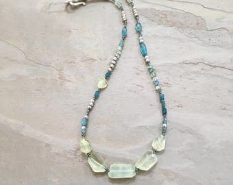 Prehnite Nugget Necklace Apatite & Silver Pyrite