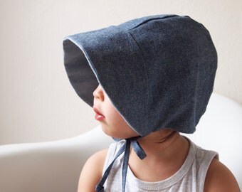 Baby Bonnet, Chambray, Toddler Bonnet, Baby Sun Hat, Toddler Sun Hat