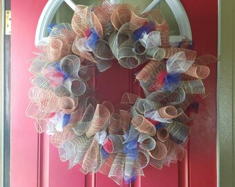 Red white and burlap