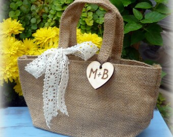 Flower Girl Basket - Burlap and Lace Wedding - Rustic Wedding - Shabby Chic Wedding - Burlap Bag - DIY Wedding - Fixer Upper Wedding