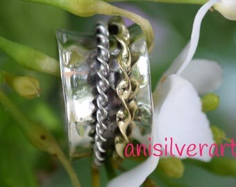 Spinner ring, sterling silver swivel ring, twisted wire wide band ring, worry ring, meditation ring, anxiety ring, prayer ring.,