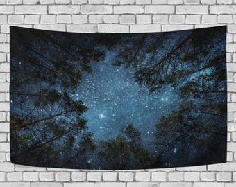 Beautiful Night Sky Tapestry Wall Hanging Milky Way and the Trees Wall Art Home Decor