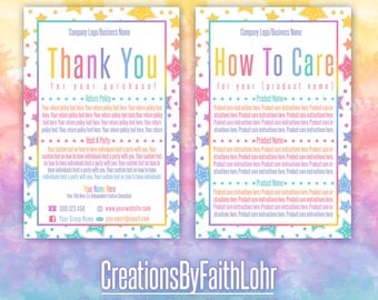 Thank You How To Care Cards Marketing Tools for Consultants Rainbow Stars LLR