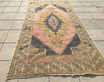 Oushak rug,Vintage Oushak rug,Turkish rug ,faded muted colored decorative rug home of vintage rug, boho rug ,vintage 140x276/4'5x9
