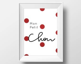 Mon Petit Chou Print, Nursery Wall Art, Mon Petit Chou, French Nursery Art, French Print, Polka Dot Print, French Quotes, DIGITAL DOWNLOAD