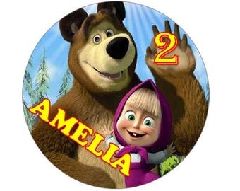 Personalised Masha and the bear edible wafer cake topper