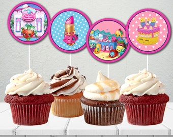 SHOPKINS BIRTHDAY PARTY toppers,Shopkins Cupcake topper,Shopkins birthday party ideas,Shopkins circle stickers,diy party decoration,girls