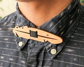 Laser Cut Feather Wooden Bow Tie