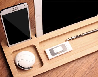 Witty Novelty Wood Desk Organizer Tablet Cell Phone Holder Unique Docking Station Wood Tech Gift