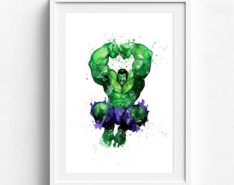 Superhero wall art, superhero download, hulk poster, hulk birthday, hulk wall decor, hulk watercolor, hulk birthday decor, marvel hulk