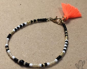 Tassel Pompon Seed beads Bracelet FriendshipBracelet Fluro orange fluo BeadedBracelet Kid and Woman white Black Gold Gift Feminin Girl