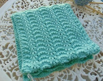 Shawl or wrap, Hand Knit, Light Green Rectangle, 12" x 50"