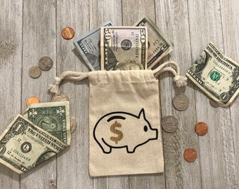Piggy-Money-Saving-Favor Bags-Muslin Bag-kids-black-gold