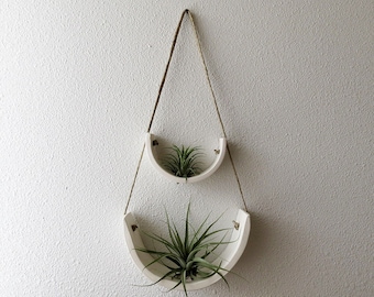 2 Tier Hanging Air Plant Holder - White Earthenware