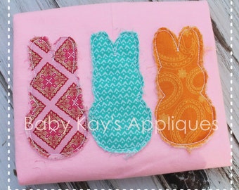 Raggy Edge Bunny Trio Applique Design 4x4, 5x7, 6x10, 8x8