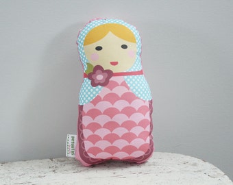 Doll stuffed toy babushka matryoshka PETUNIAS pillow plush softie baby girl gift photo prop stuffed pink brunette blond hair present gift