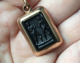 SALE - Antique Men Boxing Cameo - Fob Pendant