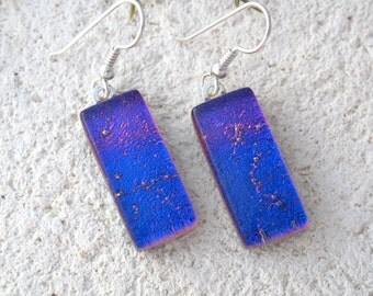 Fuchsia Pink Earrings, Dichroic Earrings, Glass Earrings, Fused Glass Jewelry, Dichroic Jewelry, Dangle Drop Earrings, Sterling, 111216e100