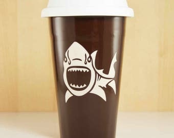 SALE - Shark Travel Mug - lidded coffee cup