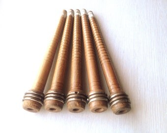 Vintage Wood Spindle - Vintage Wood Spool - Wood Bobbin - Japanese Vintage Spindle - Vintage Japanese Spindle (Set #2) White Tipped Set of 5