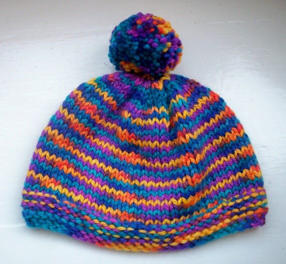 Pompom beanie hat, warm wool, classic style, bright modern colours