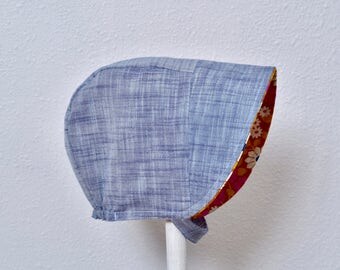 Bohemian Reversible Baby Sun Hat Indigo Chambray Toddler Bonnet