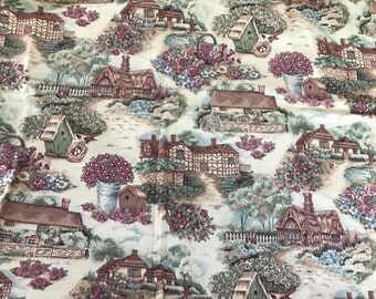 1 Yard of Country Cottages Print Cotton Fabric