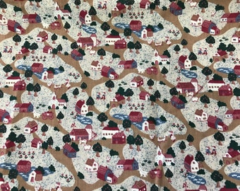 2 Yards of Country Cottages Print Cotton Fabric