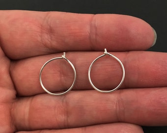 Sterling Silver Earrings-925 Sterling Silver Findings - Simple Earring Hoops - 15mm - Silver Hoops (2 pair, 4 pcs) - SKU: 203008-15