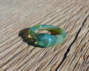 Glass Ring With Seafoam Green Color Size 6 1/2 Hand Sculpted