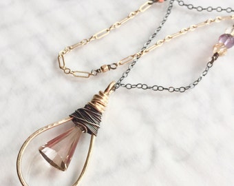 Ametrine Necklace in Mixed Metals - Gold Filled and Oxidized Sterling Silver
