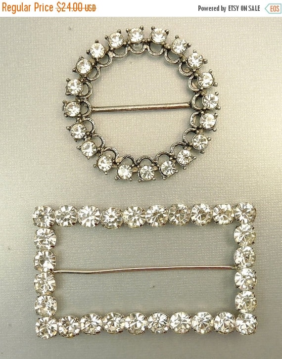 Two Vintage Rhinestone Belt Buckles by jujubee1 on Etsy