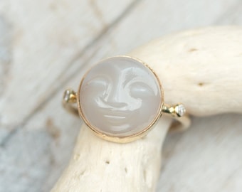 Moonstone Ring, 14k Gold Carved Moonstone Ring