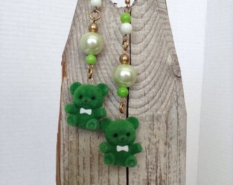 Green teddy bear earrings