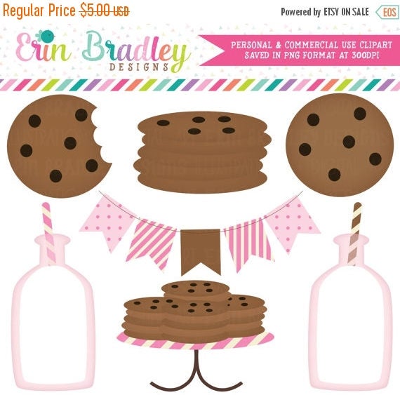 50% OFF SALE Pink Milk and Cookies Clip Art Commercial Use Clipart Graphics Il_570xn