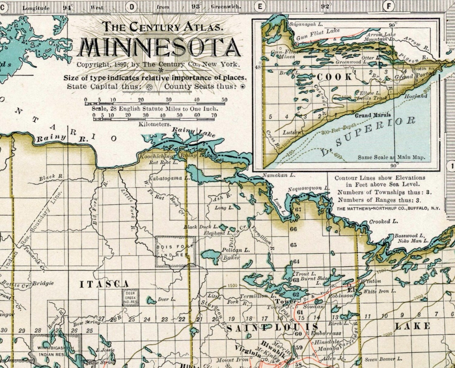 Antique Map of Minnesota 1897 Vintage Map