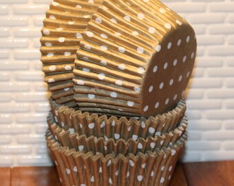Gold Polka Dot Heavy Duty Cupcake Liners (Qty 40) Gold Dot Baking Cups, Gold Cupcake Liners, Gold Baking Cups, Golf Muffin Cups