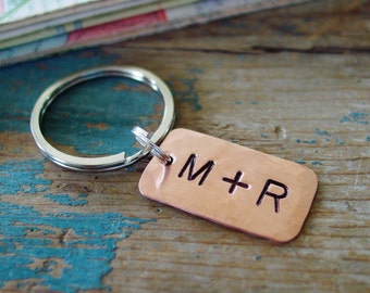 Personalized Keychain,Couple Initials,Hand Stamped,Copper Gift,Copper Anniversary,7th Anniversary Gift,Boyfriend Gift,Husband Gift,Unisex