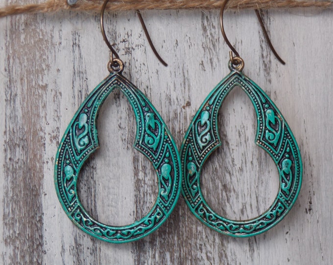 Bohemian Teardrop Earrings Patina Bohemian Earrings Boho Jewelry Teardrop Earrings Moroccan Indie Jewelry.