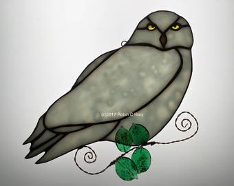 Snowy Owl Suncatcher in Stained Glass