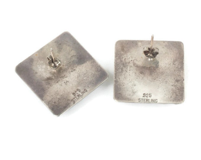 Sterling Ridged Square Earrings Posts Bold Chunky Boho Vintage