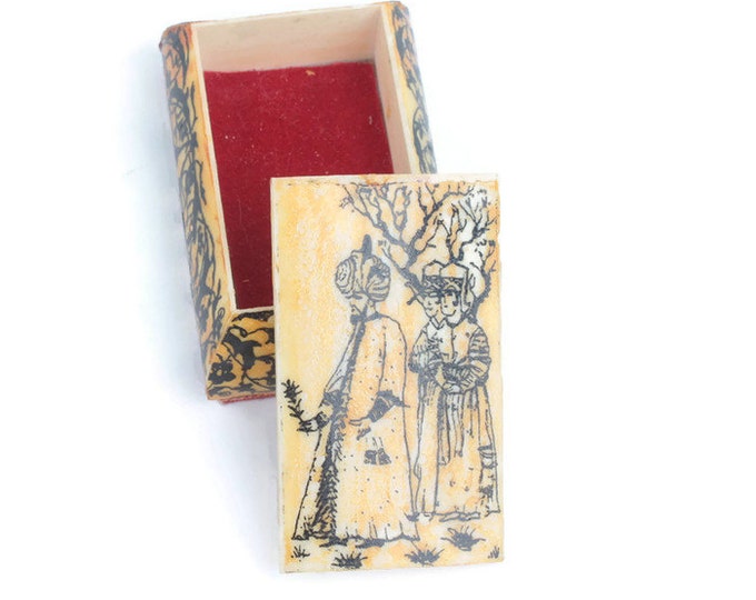 Middle Eastern Ox Bone Trinket Box Scrimshaw Style Smaller Vintage Souvenir